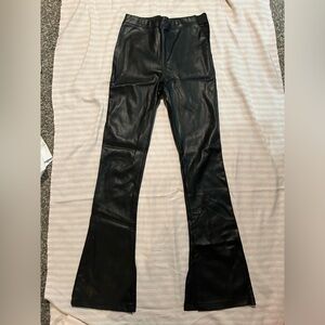 Top shop leather bell bottom pants with slits